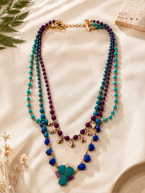 Jewelry - Boho Blue & Purple Necklace & Earring Bundle
